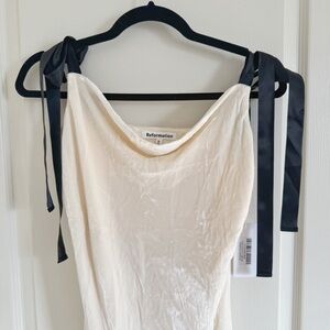 Reformation NYA Velvet Cream Dress with Black Straps